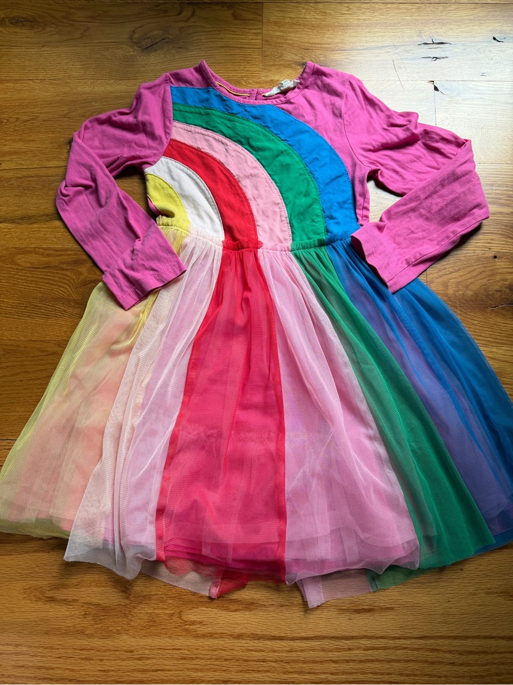 Mini Boden Pink Rainbow Tulle Dress 7-8 🌈